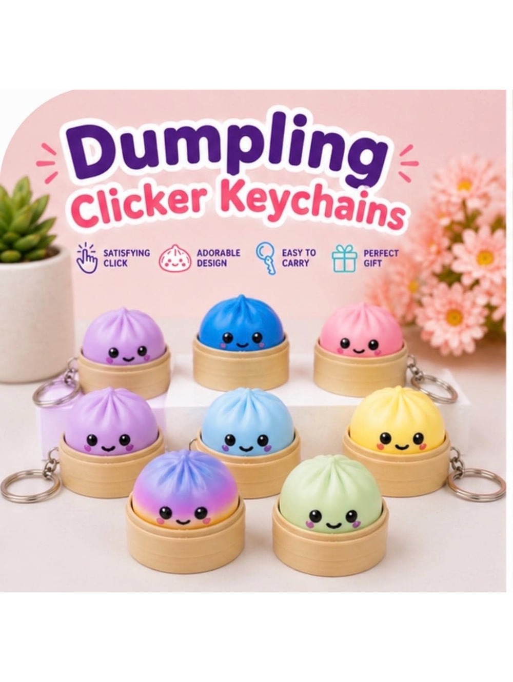 Dumpling Clicker, Cute Fidget Toy, Sensory Clicker Keychain, Backpack Charm